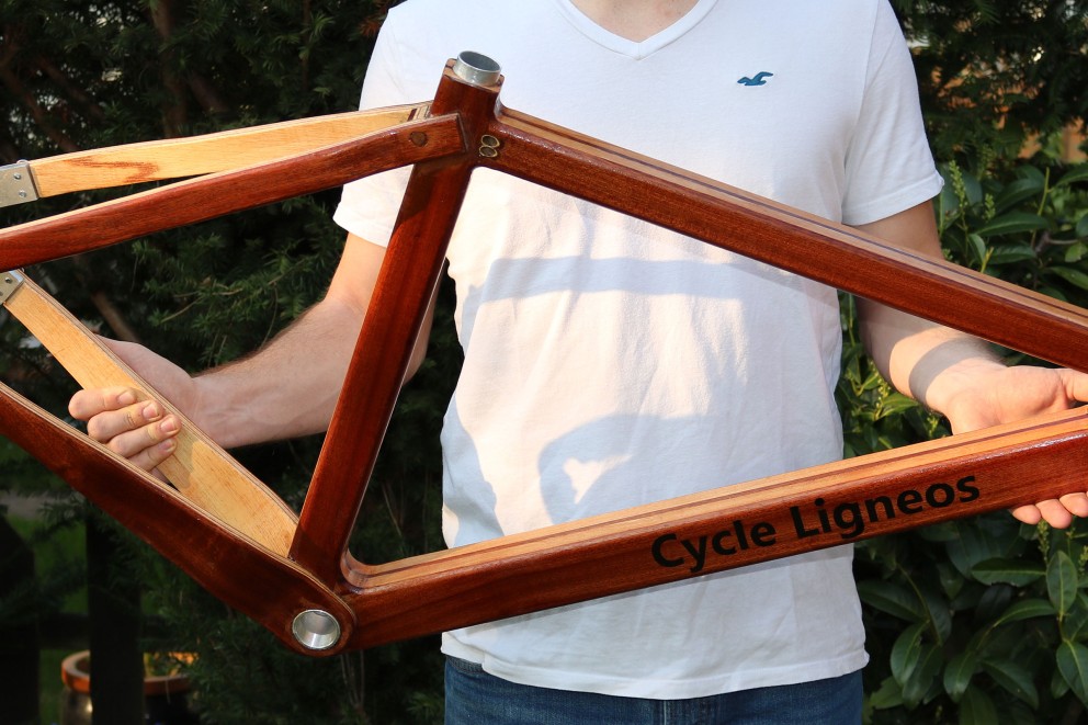 
				Carsten Levermanns selbst gebauter Holzrahmen für sein Rad, Marke Eigenbau, ist endlich fertig

			