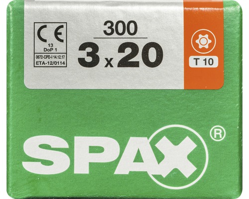 Spax Universalschraube Senkkopf Stahl gehärtet T 10, Holz-Vollgewinde 3x20 mm, 300 Stück
