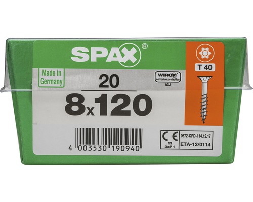 Spax Universalschraube Senkkopf Stahl gehärtet T 40, Holz-Teilgewinde 8x120 mm, 20 Stück-0
