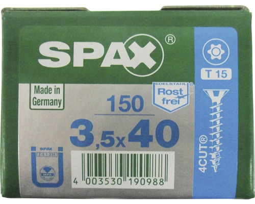 Spax Universalschraube, Edelstahl A2, Senkkopf T 15, Holz-Teilgewinde, 3,5x40 mm, 150 Stück