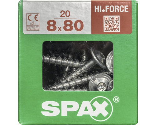 Spax Holzbauschraube Hi.Force, Tellerkopf T 40, Holz-Vollgewinde, 8x80 mm, 20 Stück