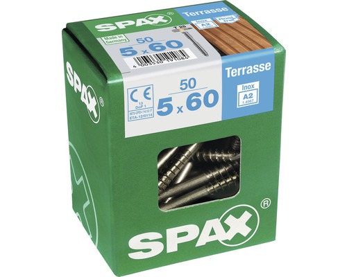 Spax Terrassenschraube, Edelstahl A2 blank, Zylinderkopf T25, Fixiergewinde, 5x60 mm, 50 Stück