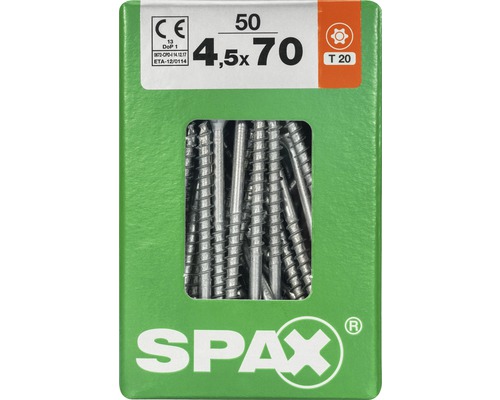 Spax Universalschraube Senkkopf Stahl gehärtet T 20, Holz-Teilgewinde 4,5x70 mm, 50 Stück