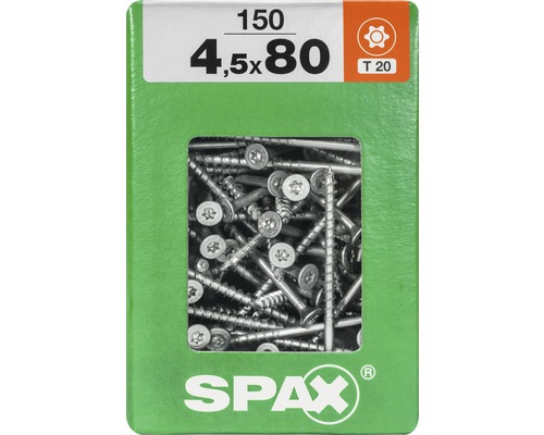 Spax Universalschraube Senkkopf Stahl gehärtet T 20, Holz-Teilgewinde 4,5x80 mm, 150 Stück
