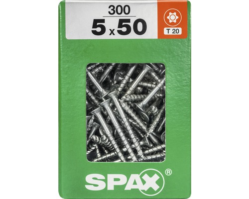 Spax Universalschraube Senkkopf Stahl gehärtet T 20, Holz-Teilgewinde 5x50 mm, 300 Stück
