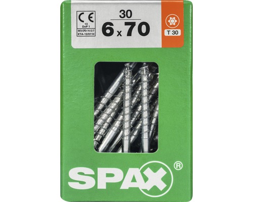 Spax Universalschraube Senkkopf Stahl gehärtet T 30, Holz-Teilgewinde 6x70 mm, 30 Stück