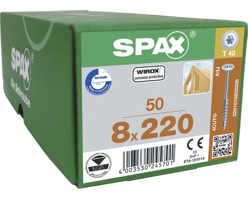 Spax Holzschraube Wirox Tellerkopf T40 Holz-Teilgewinde 8x220mm, Box 50 Stück
