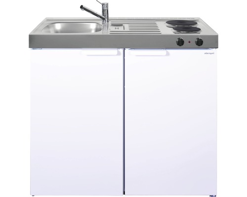 Miniküche Stengel Kitchenline MK100 100x60 cm Becken links weiß glänzend mit Kochfeld