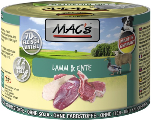 Hundefutter nass MAC's Lamm und Ente 200 g