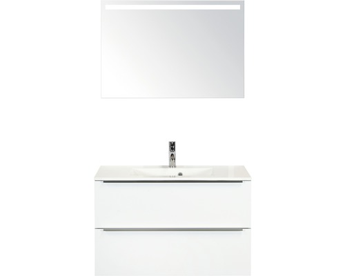 Badmöbel-Set Sanox Pulse Mineralguss 170x90x50 cm Mineralgusswaschbecken weiß glänzend mit LED-Beleuchtung-0