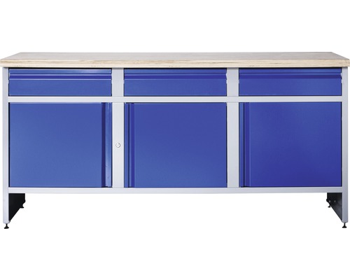 Werkbank Industrial 1770 x 880 x 700 mm 3 Türen 3 Schubladen grau blau