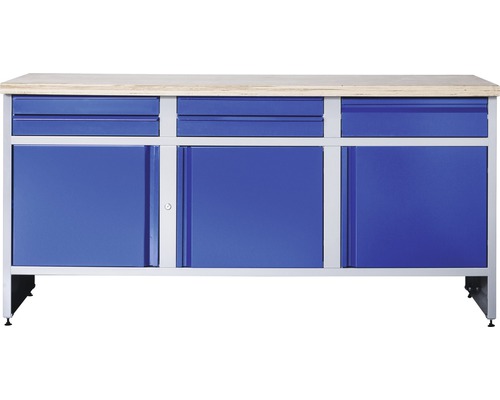 Werkbank Industrial B 3.2 1770 x 880 x 700 mm 3 Türen 5 Schubladen grau/blau