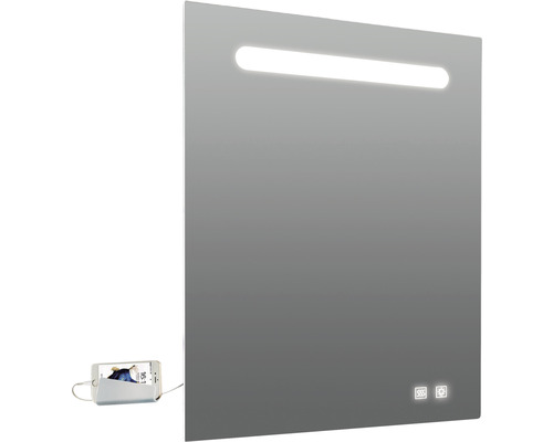 LED-Lichtspiegel Focco Lina mit Antibeschlagfunktion und 2 USB Stecker eckig 60x80 cm