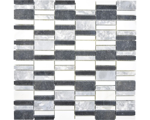 Natursteinmosaik Marmor XNM BC449 30,0x30,0 cm schwarz weiß grau