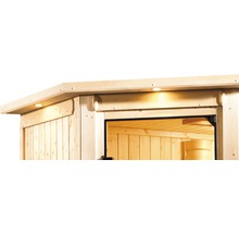 Plug & Play Sauna Karibu Jella inkl.3,6 kW Ofen u.integr.Steuerung mit Dachkranz und bronzierter Ganzglastüre-thumb-8