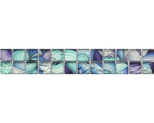 Glas Fliesenbordüre 4,8x29,8 cm weiß blau lila