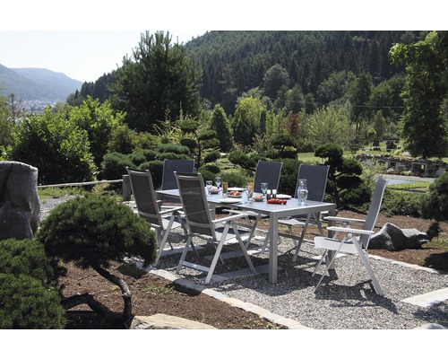 Gartenmöbelset Acamp 7-teilig bestehend aus: 6x Stühle, Tisch 180x98x74 cm Aluminium grau