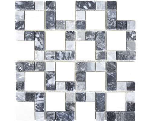 Natursteinmosaik Marmor XNM MC749 30,5x30,5 cm schwarz weiß grau-0