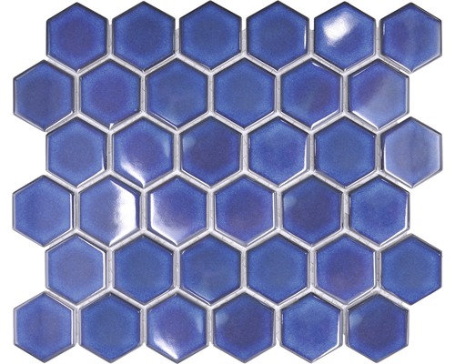 Keramikmosaik Hexagon HX 560 32,5x28,1 cm kobaltblau glänzend