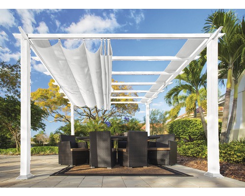Aluminium Pergola, Pavillon Paragon Outdoor Florida 10x10 mit verstellbarem Sonnensegel 320 x 320 cm weiß