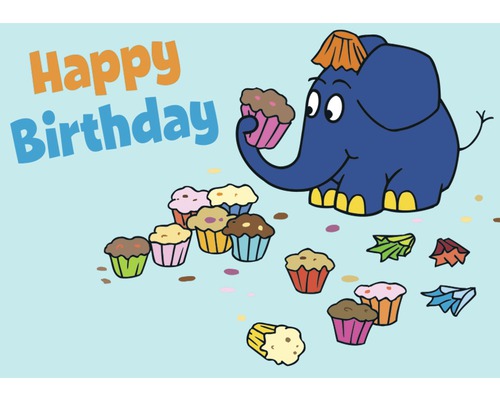 Mini-Grußkarte Happy Birthday Elefant 7,7x5,5 cm-0