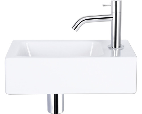 Handwaschbecken-Set Hura L rechteck inkl. Waschtischarmatur und Siphon 40x22 cm weiß chrom