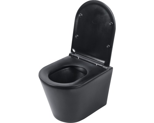Wandtiefspülklosett-Set Differnz spülrandlos schwarz mit WC-Sitz