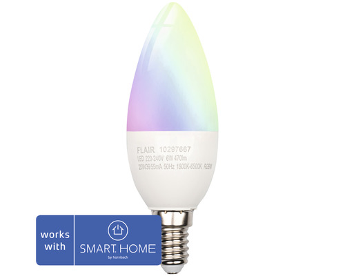 FLAIR Viyu Leuchtmittel LED Kerze E14 mit Repeaterfunktion RGB E14/6W(40W) 470 lm 1800-6500 K warmweiß-tageslichtweiß - Kompatibel mit SMART HOME by hornbach