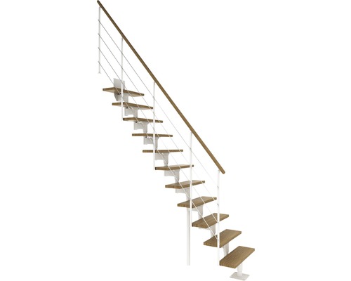 Mittelholmtreppe Pertura Hera gerade mit Geländer 11 Stufen/ 12 Steigungen 73,5 cm Eiche/Weiß