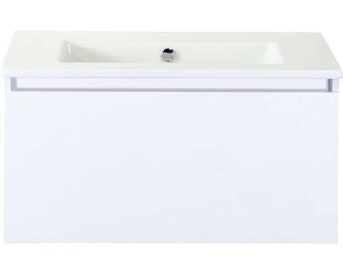 Waschbeckenunterschrank Sanox Frozen Keramik 42x81x46 cm mit Keramikwaschbecken ohne Hahnloch weiß hochglanz
