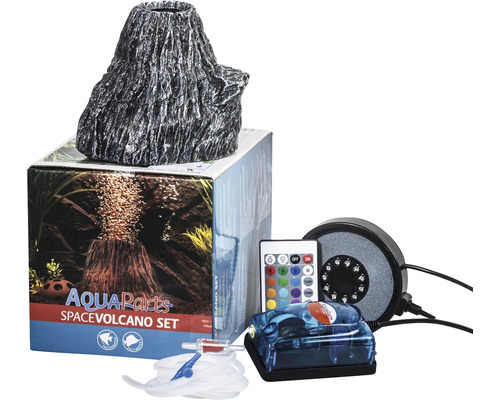 Aquariumdekoration AquaParts Space Vulcano Set inkl. Magic Bubble LED und Luftpumpe 16,5 x 16,5 x 20 cm