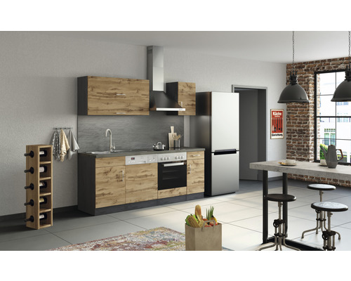 Küchenzeile Held Möbel Sorrento 1003.6282 eiche matt/grafit 210 cm inkl. Einbaugeräte