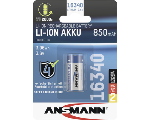Akkubatterie ANSMANN Li-Ion Akku 16340 3,6 V 850 mAh 1 Stk.