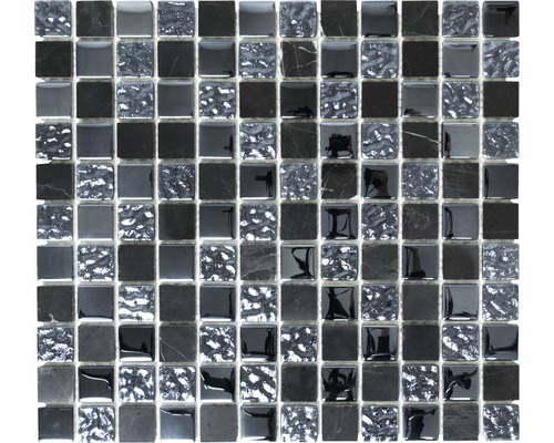 Glasmosaik mit Naturstein CM M462 30,2x32,7 cm schwarz