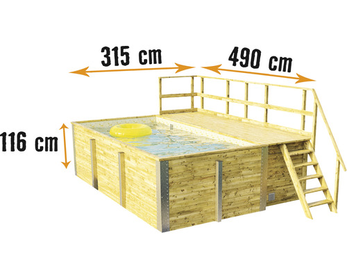 Aufstellpool Holzpool-Set Weka 595 rechteckig 490x315x201 cm inkl. Bodenschutzvlies, Innenauskleidung, Filtersand, Skimmer, Filteranlage sand/weiß-0