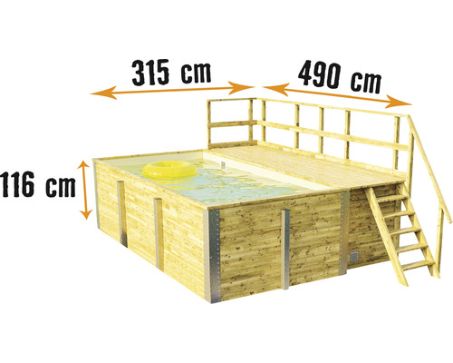 Aufstellpool Holzpool-Set Weka 595 rechteckig 490x315x201 cm inkl. Bodenschutzvlies, Filteranlage, Filtersand, Innenauskleidung sand