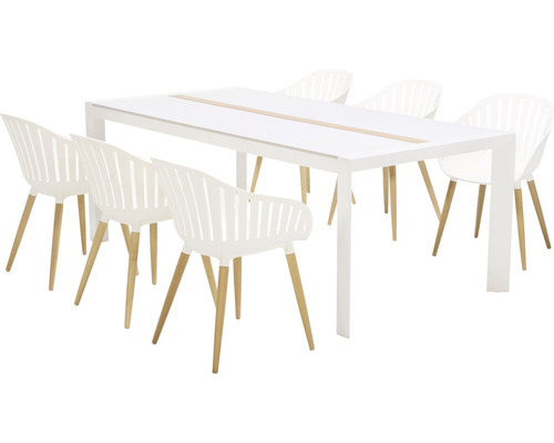 Dining-Set Garden Place Emmi 6-Sitzer bestehend aus: 6 Stühle, Tisch Aluminium WPC Holz Kunststoff Weiß