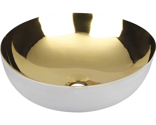 Aufsatzwaschbecken Shine 40x40 cm gold/weiß glasiert
