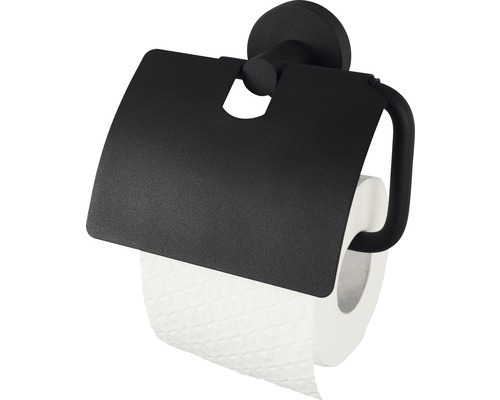 Toilettenpapierhalter Haceka Kosmos mit Deckel schwarz matt-0