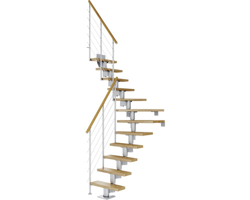 Pertura Mittelholmtreppe Spiros perlgrau 1/4 gewendelt 65 cm 11 Stufen/12 Steigungen Eiche lackiert inkl. einseitigem Geländer mit mitlaufenden Edelstahlstäben-0
