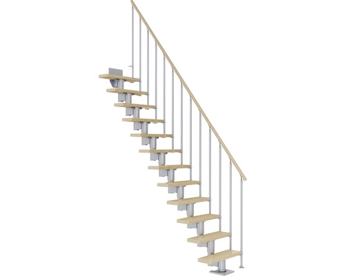 Pertura Mittelholmtreppe Spiros perlgrau gerade 75 cm 11 Stufen/12 Steigungen Ahorn lackiert inkl. einseitigem Geländer mit senkrechten Geländerstäben