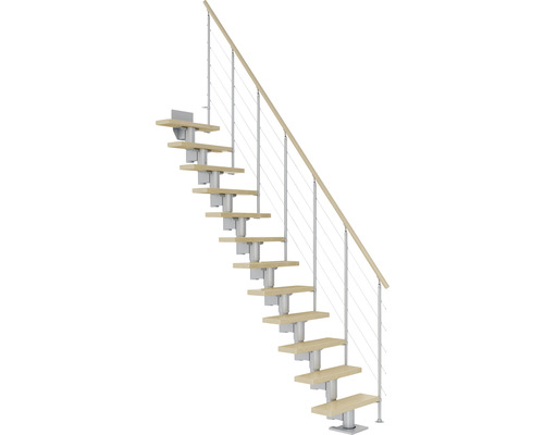 Pertura Mittelholmtreppe Spiros perlgrau gerade 65 cm 11 Stufen/12 Steigungen Ahorn lackiert inkl. einseitigem Geländer mit mitlaufenden Edelstahlstäben-0