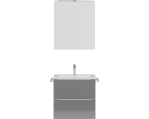 Badmöbel-Set Nobilia Programm 1 21 61x169,1x48,7 cm Mineralmarmorwaschbecken grau hochglanz mit LED-Spiegelschrank-0