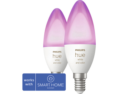Philips hue Kerzenlampe White & Color Ambiance dimmbar weiß E14/5,3W 320 lm warmweiß- tageslichtweiß 2 Stück - Kompatibel mit SMART HOME by hornbach