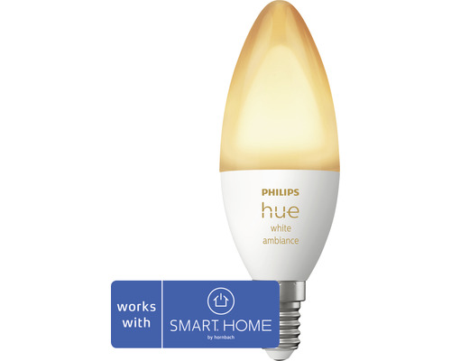 Philips hue Kerzenlampe White Ambiance dimmbar weiß E14 5,2W 320 lm warmweiß- tageslichtweiß 1 Stk - Kompatibel mit SMART HOME by hornbach