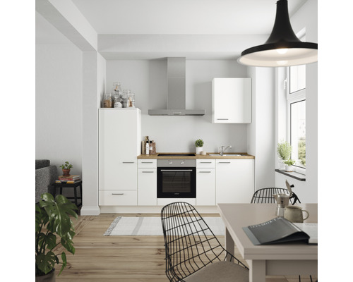 Küchenzeile Nobilia Elements Urban weiß matt 240 cm Arbeitsplatte Eiche L2 L O 198-0