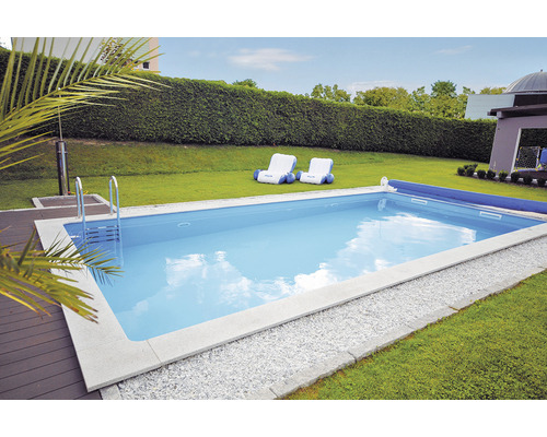 Einbaupool Styropor-Pool-Set Kwad Pool Plus Gran Canaria 800x400x150 cm inkl. Sandfilteranlage, Skimmer, Leiter, Filtersand, Bodenschutzvlies & Verrohrungsset weiß