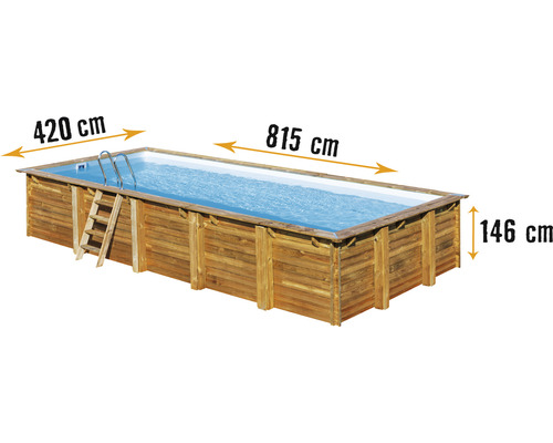 Aufstellpool Holzpool-Set Gre rechteckig 815x420x146 cm inkl. Sandfilteranlage, Skimmer, Leiter, Filtersand & Bodenschutzvlies Holz