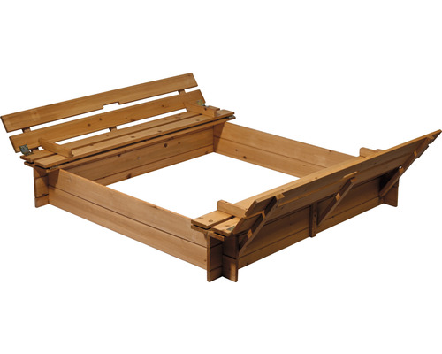 Sandkasten mit Sitzbank Deckel dobar 118 x 118 x 21 cm Holz viereckig wetterfest
