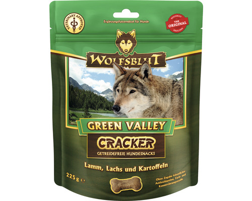 Hundesnack WOLFSBLUT Green Valley Cracker Lamm und Lachs mit Kartoffeln mit wertvollen Superfoods, getreidefrei, Glutenfrei 225 g